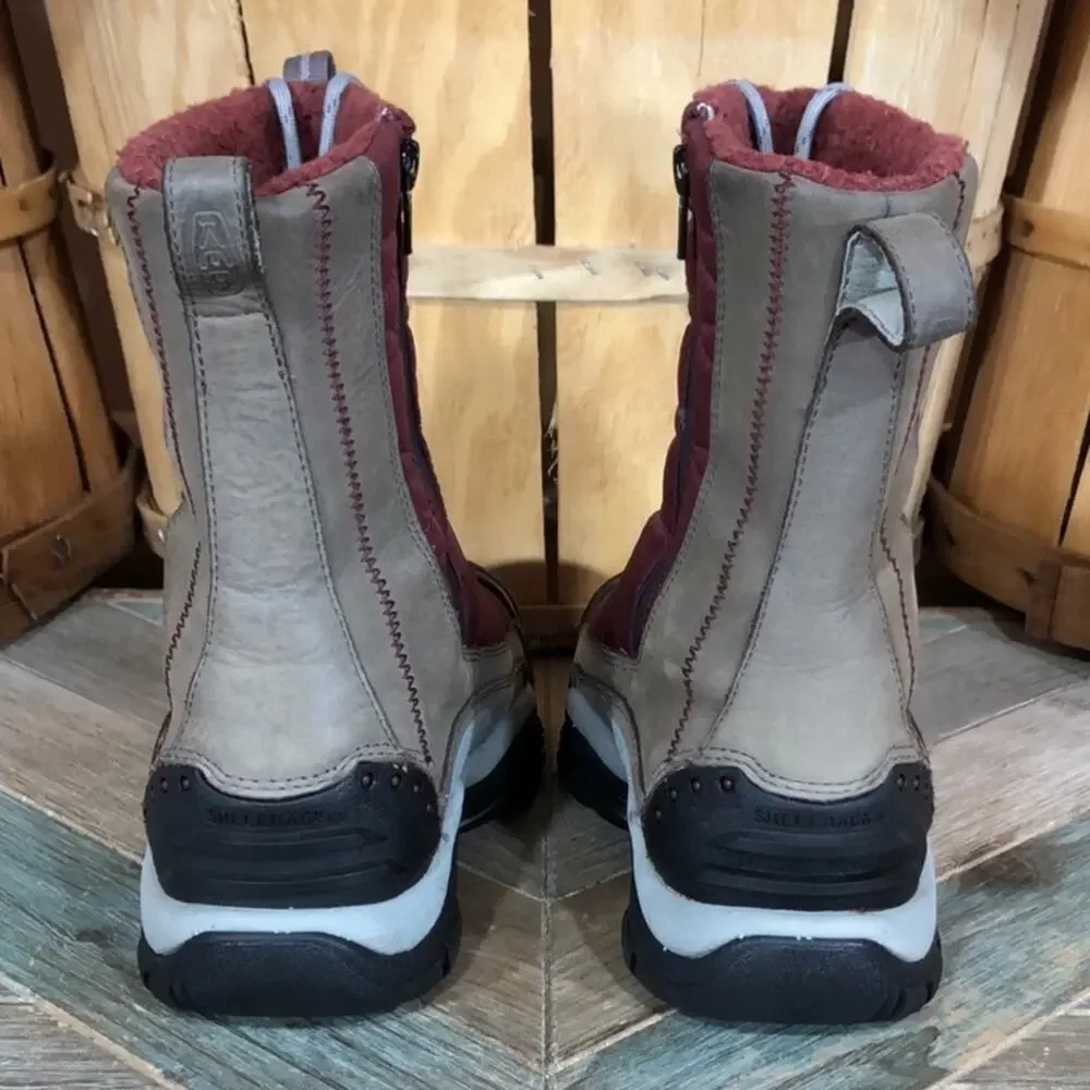 Keen Vail Tan Leather Red Insulated Waterproof Lace-Up Zip Winter Boots Womens 6